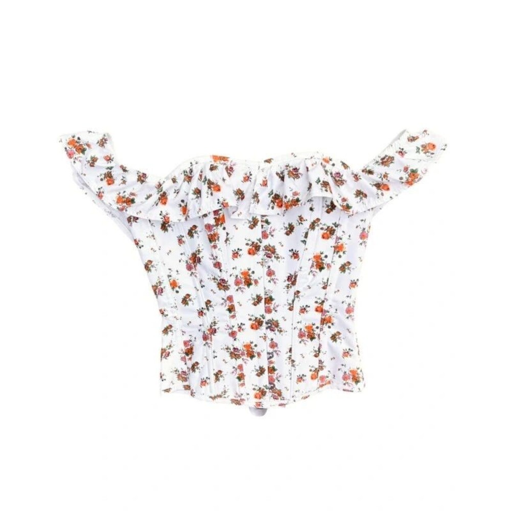 Cottagecore Milkmaid Romantic Corset Story Floral Off Shoulder Bustier Top US 4